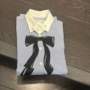 New with tags Kate Spade New York Blue and White Striped Kids Shirt w/Black Bow